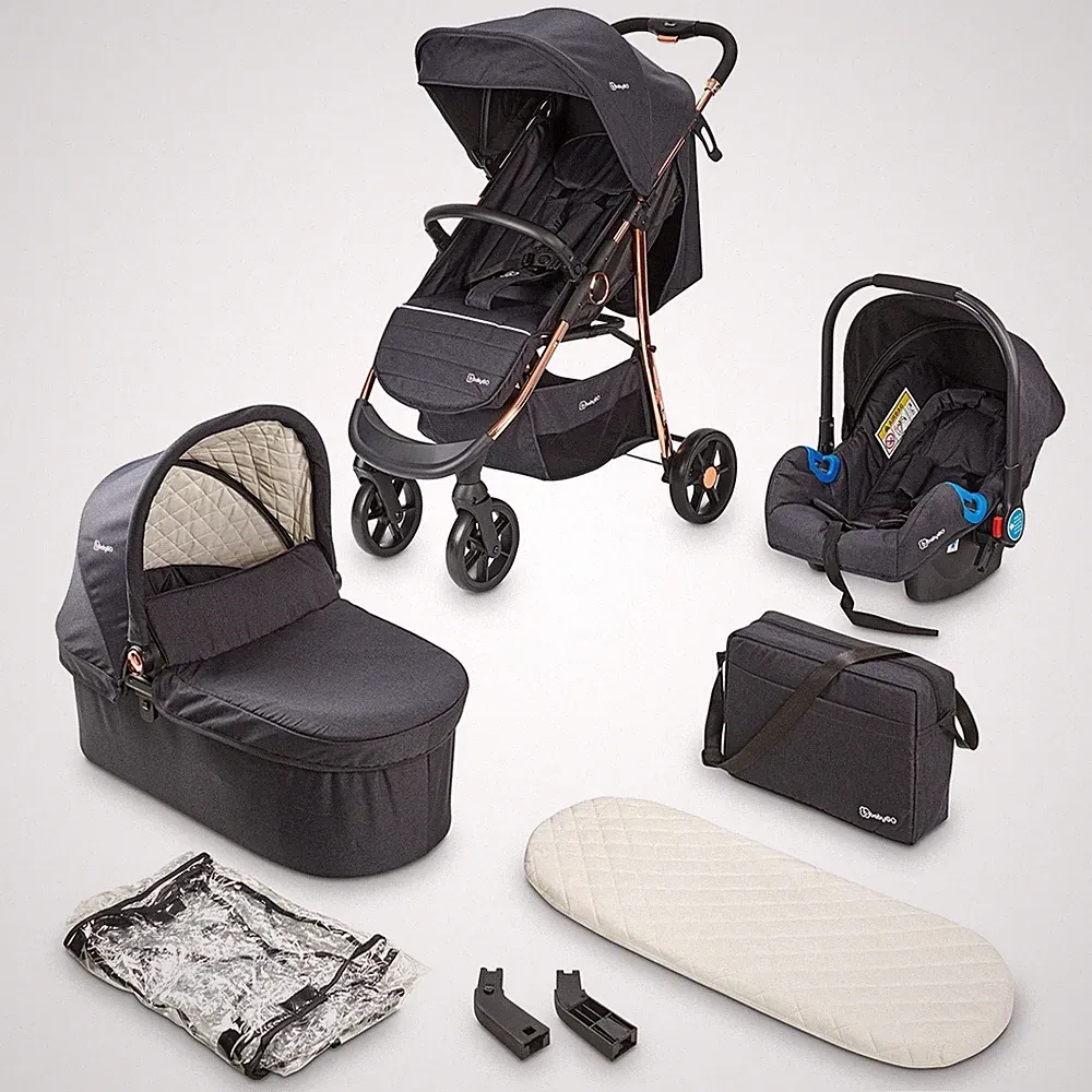 BabyGo Style 3in1 Buggy Sportwagen black rosegold NEU