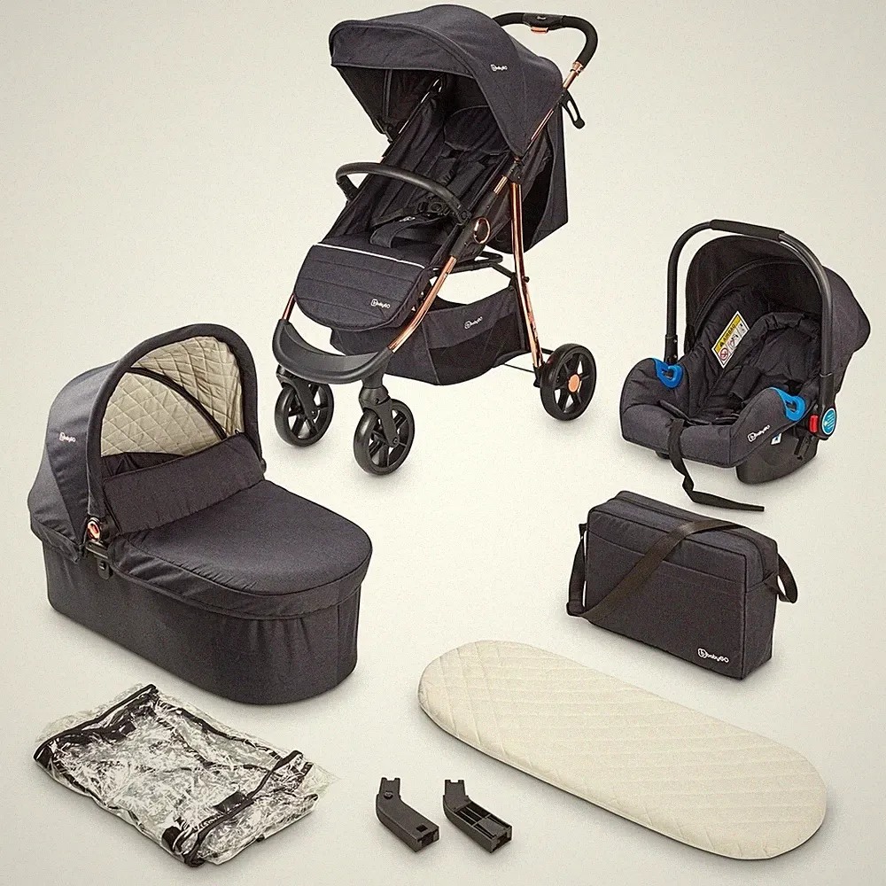 BabyGo Style 3in1 Buggy Sportwagen black rosegold TOP