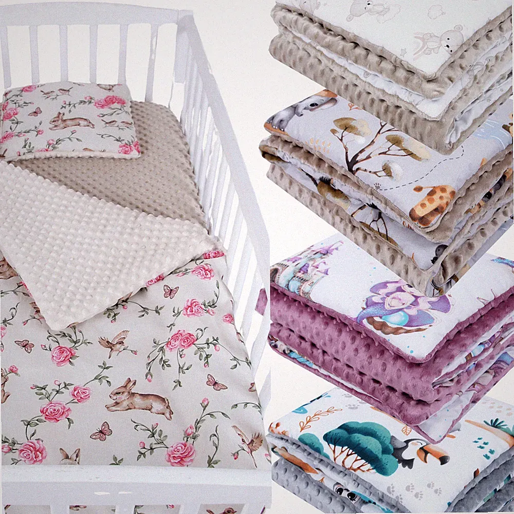 BABYLUX Babydecke 75x100 cm mit Kissen Minky für Baby Kinderwagen Bett Buggy