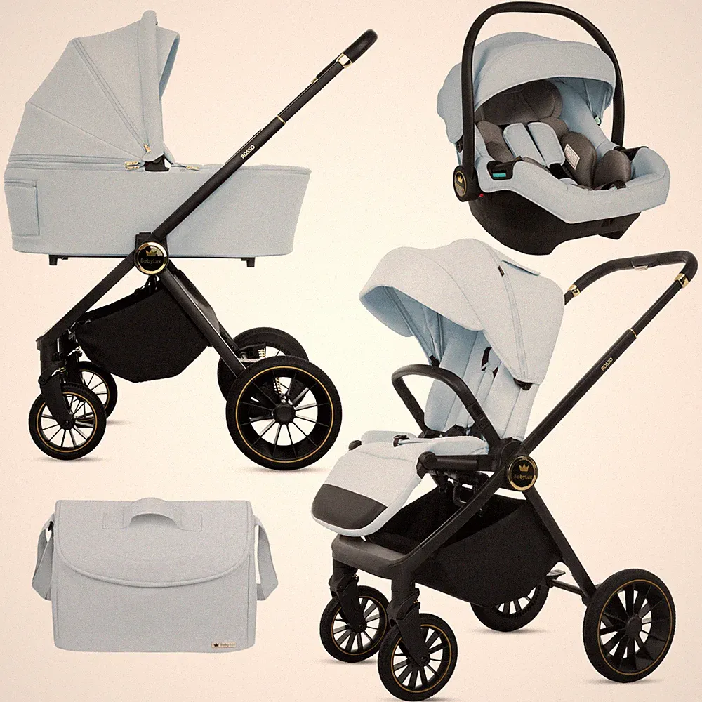BabyLux ROSSO 3-in-1 Kinderwagen, Gondel, Multifunktionssitz