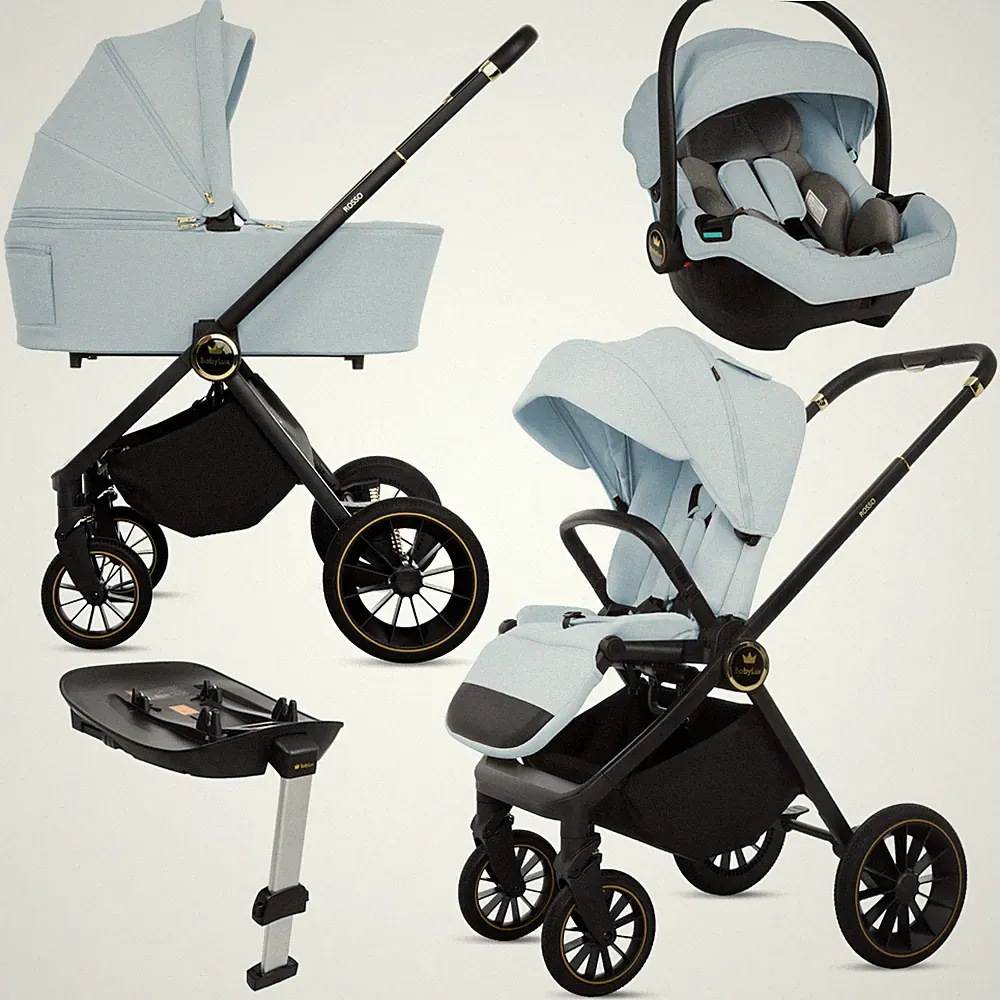 BabyLux ROSSO 4-in-1 Kinderwagen, Babywanne, Autositz, Isofix-Basis