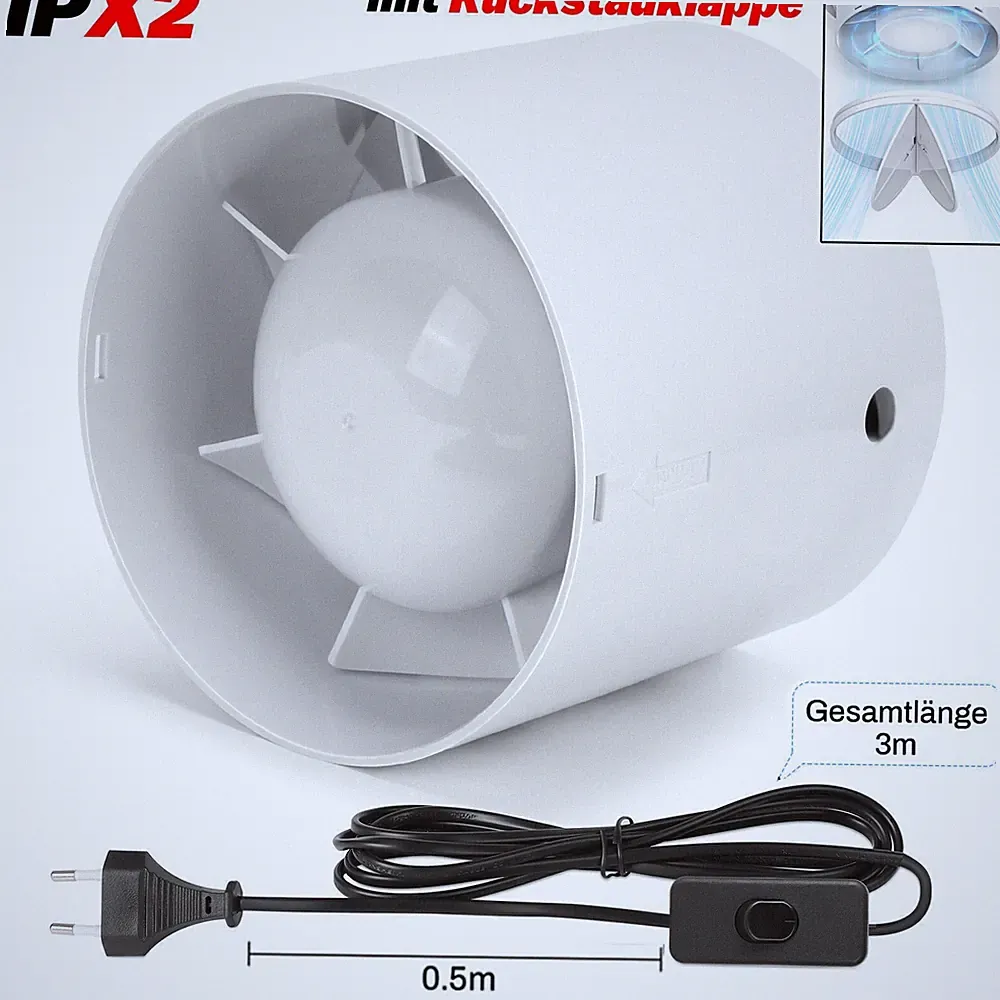 Badlüfter leise Ø 100 150mm Feuchtesensor Nachlauf Bad WC Wand Ventilator Abluft