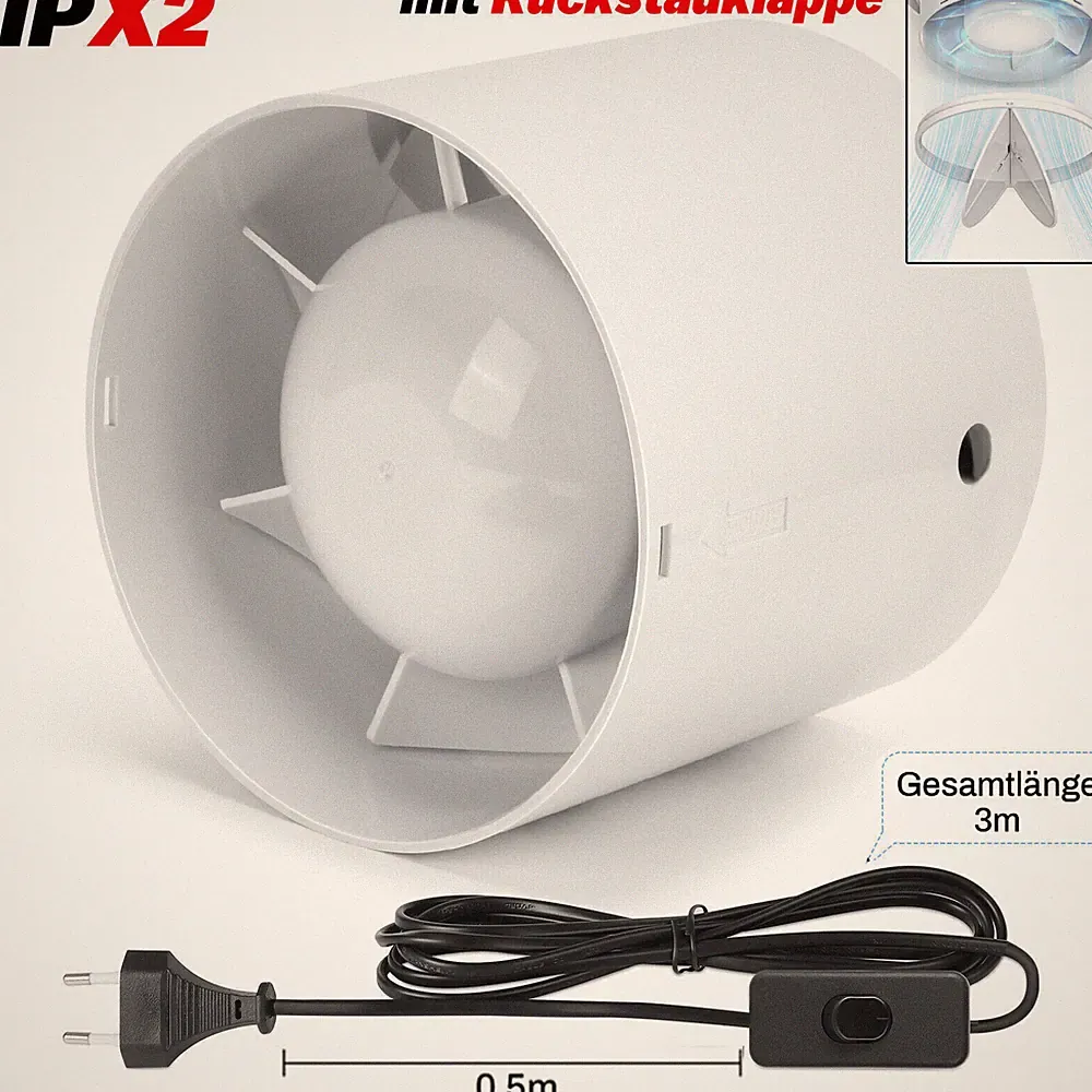 Badlüfter leise Ø 100mm mit Feuchtesensor Nachlauf Bad WC Wand Ventilator Abluft