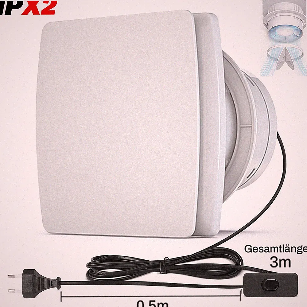 Badlüfter leise Ø 100mm mit Feuchtesensor Nachlauf Bad WC Wand Ventilator Abluft