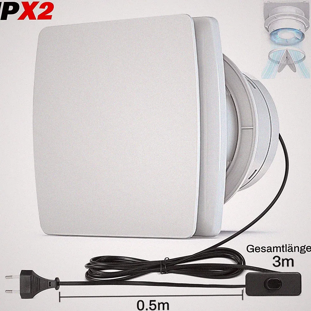 Badlüfter leise Ø 100mm mit Nachlauf Feuchtesensor Bad WC Wand Ventilator Abluft