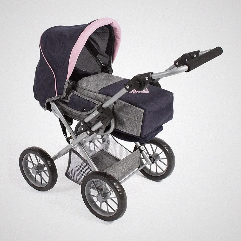 Bayer Chic 2000 Kombi-Puppenwagen Kinderwagen LENI Melange grau-navy TOP