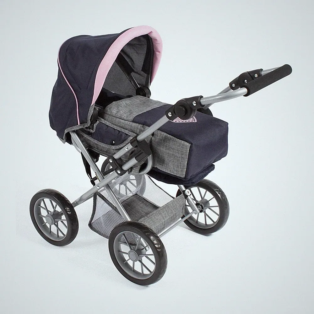 Bayer Chic 2000 Kombi-Puppenwagen Kinderwagen LENI Melange grau-navy TOP