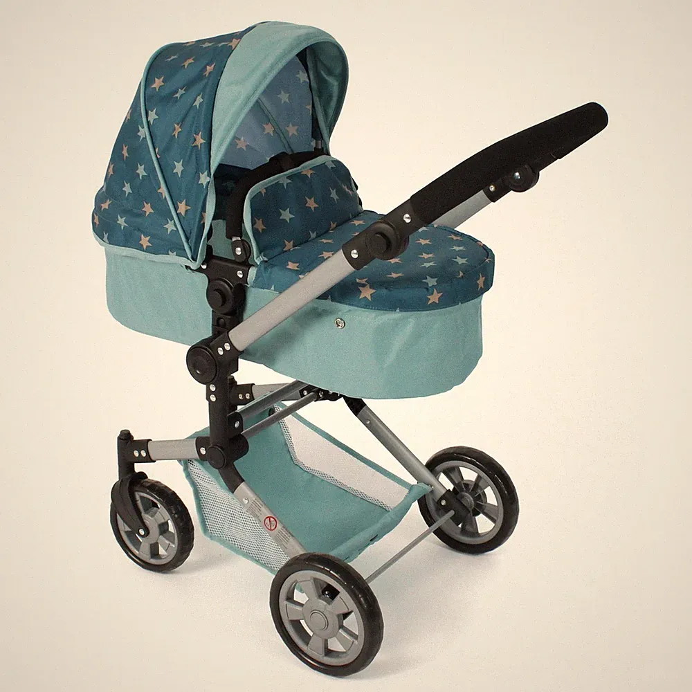 Bayer Chic 2000 Puppen Kombi-Puppenwagen LINUS Sternchen türkis TOP