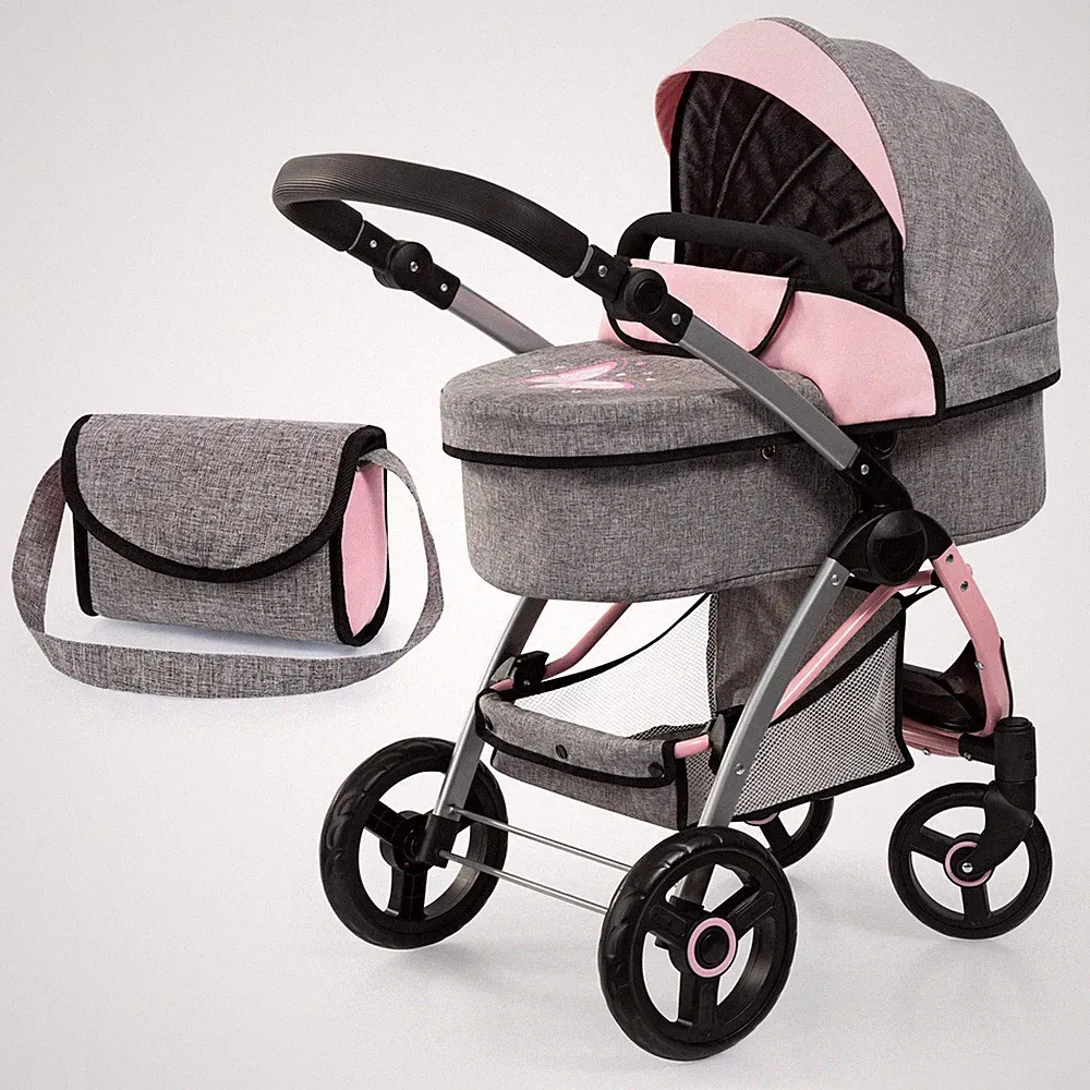 Bayer Design Kombi-Puppenwagen City Max grau rosa Schmetterling
