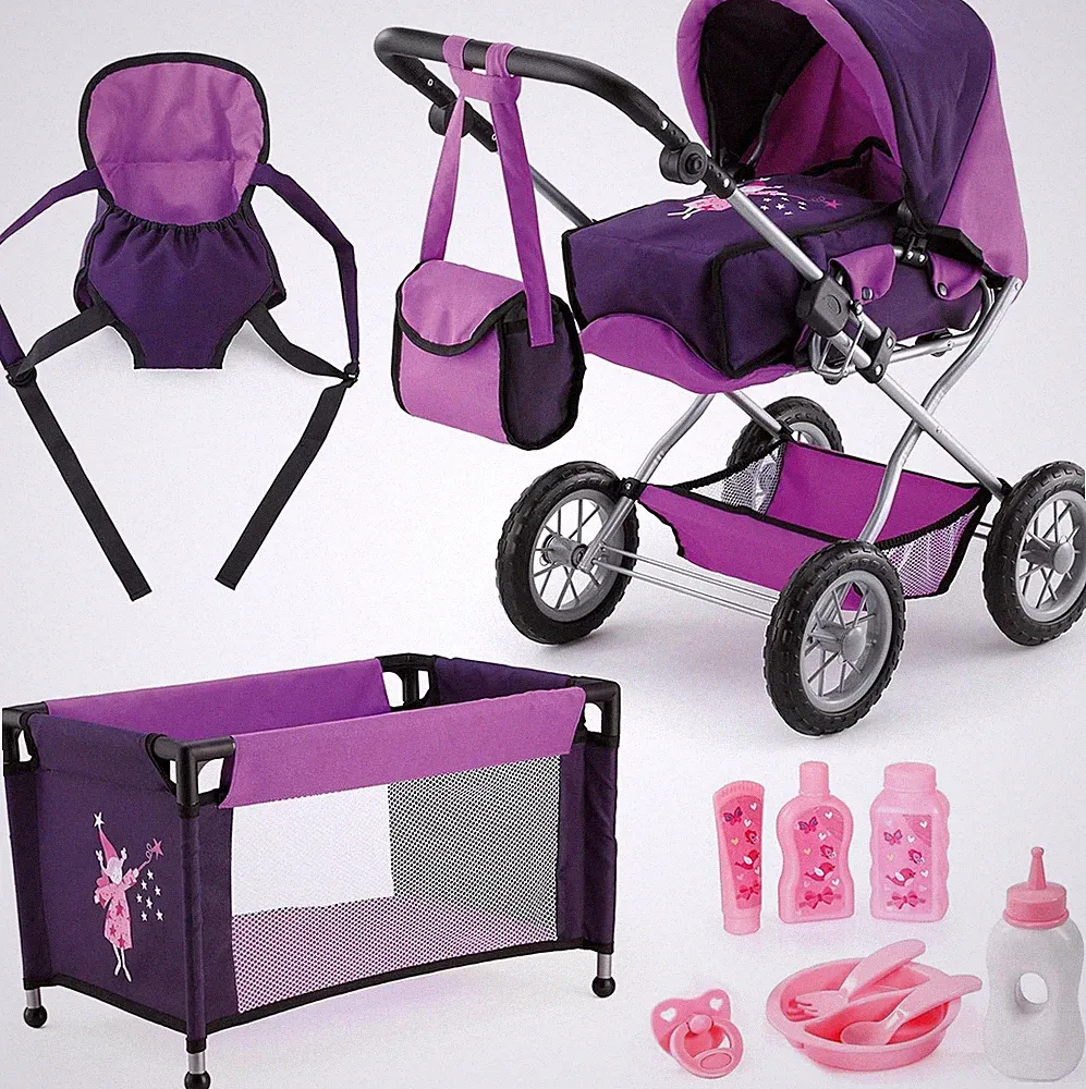 Bayer Design- Kombi-Puppenwagen Grande Mega-Set mit Reisebett und viel Zubehör