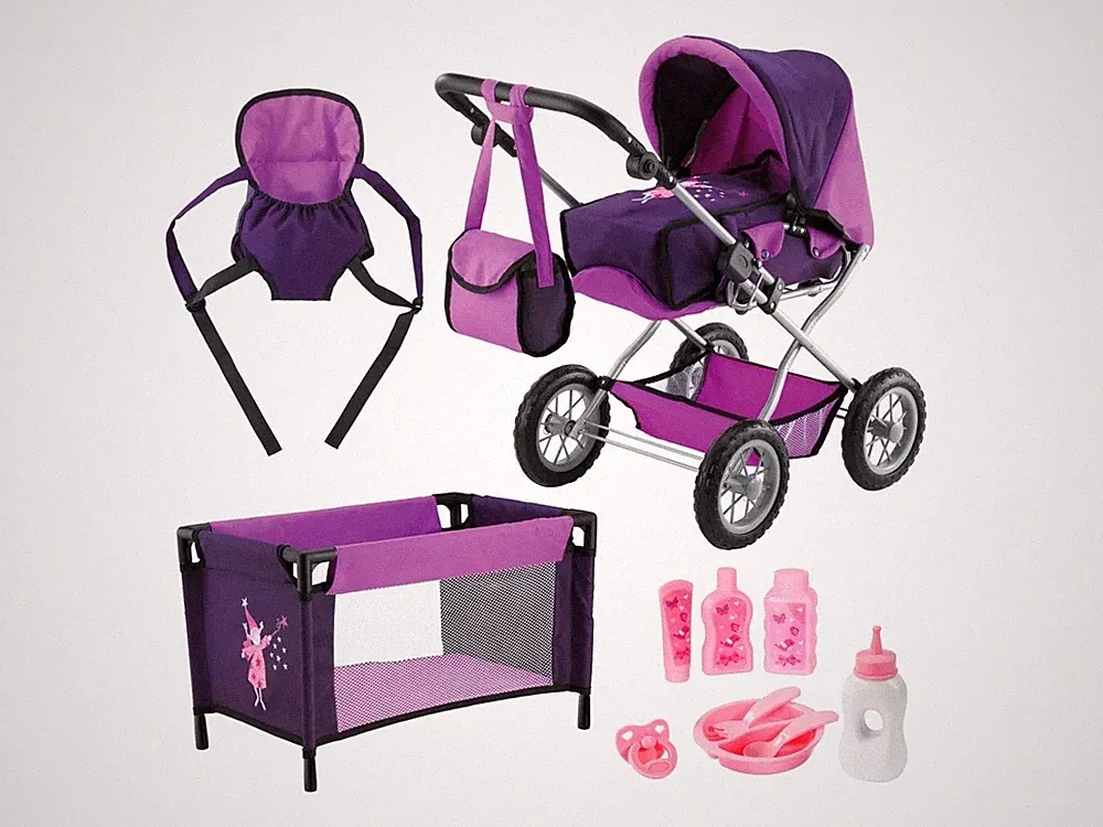 Bayer Design Kombi Puppenwagen Grande Megaset mit Reisebett und Zubehör Fee lila