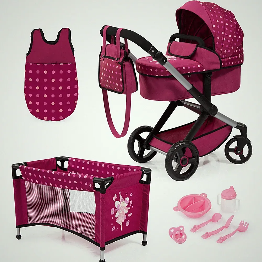 Bayer Design Kombi-Puppenwagen Xeo Mega Set Punkte Fee Bordeaux