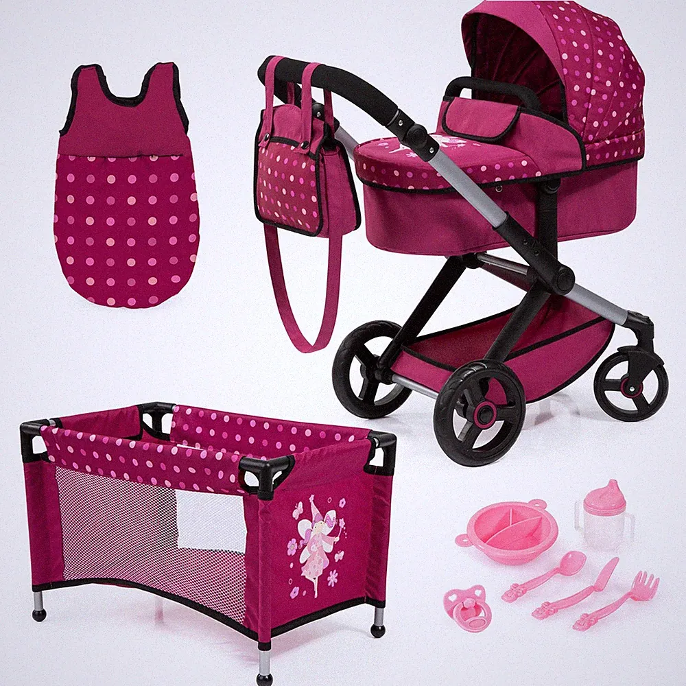Bayer Design Kombi-Puppenwagen Xeo Mega Set Punkte Fee Bordeaux NEU