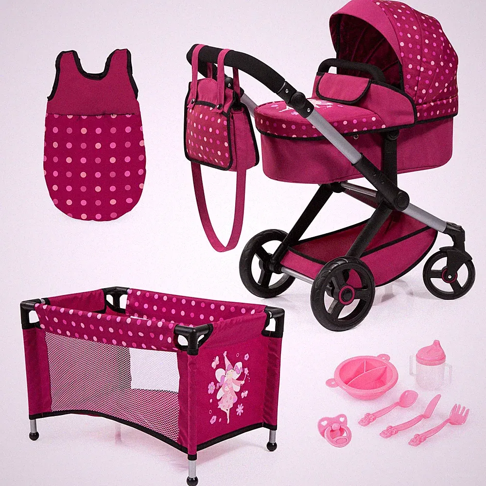 Bayer Design Kombi-Puppenwagen Xeo Mega Set Punkte Fee Bordeaux NEU