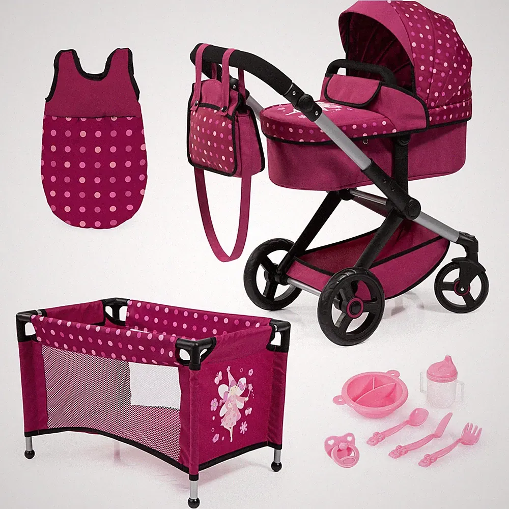 Bayer Design Kombi-Puppenwagen Xeo Mega Set Punkte Fee Bordeaux TOP