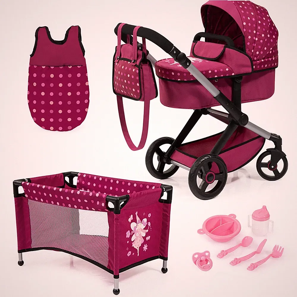Bayer Design Kombi-Puppenwagen Xeo Mega Set Punkte Fee Bordeaux TOP