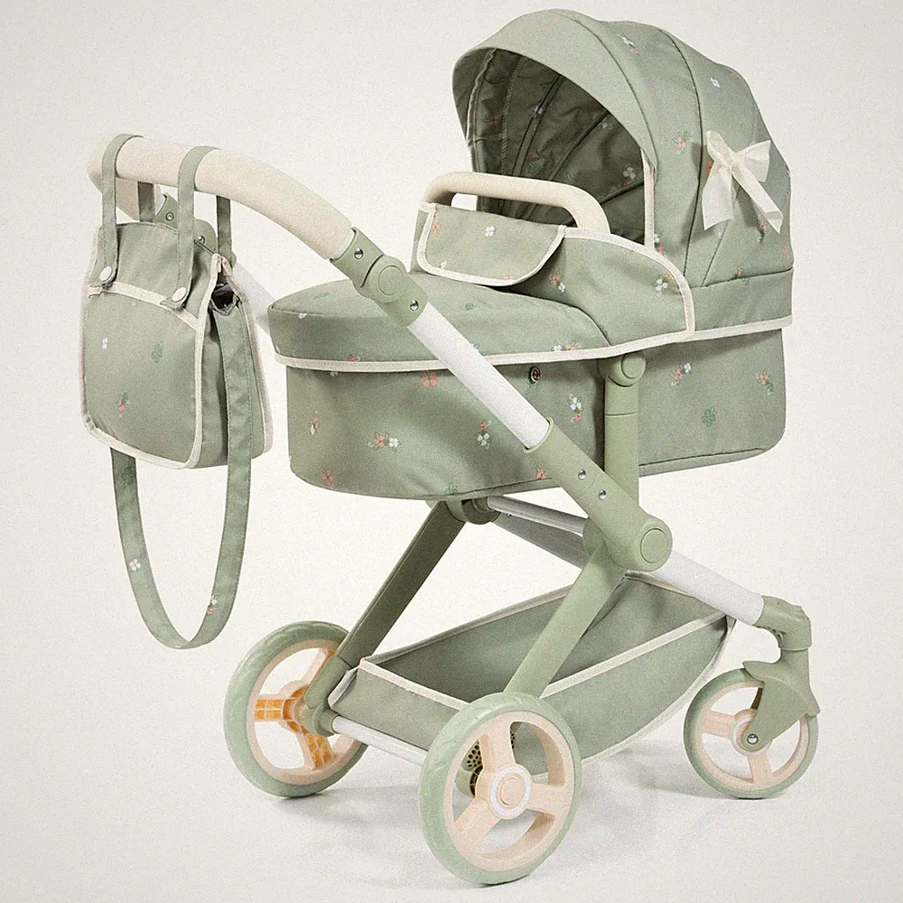 Bayer Design Kombi-Puppenwagen Xeo mit Wickeltasche grün Blumen Schleife TOP