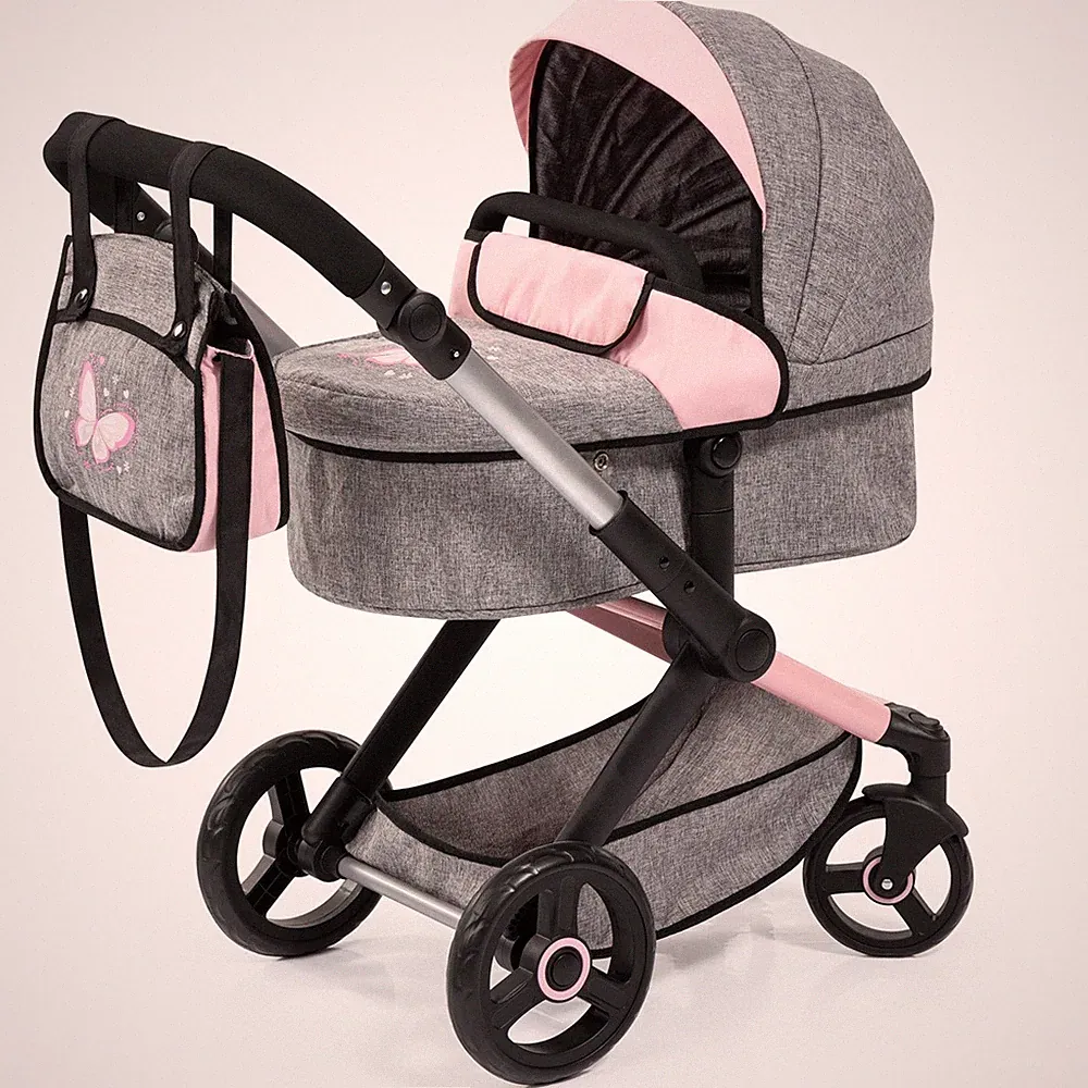Bayer Design Kombi-Puppenwagen Xeo Schmetterling grau rosa