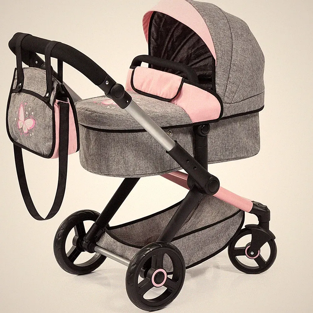 Bayer Design Kombi-Puppenwagen Xeo Schmetterling grau rosa