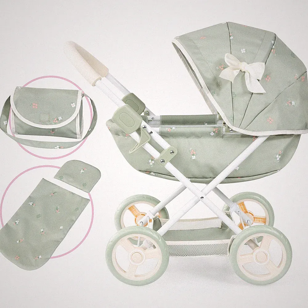 Bayer Design Puppenwagen Cosy mit Wickeltasche grün Blumen Schleife TOP