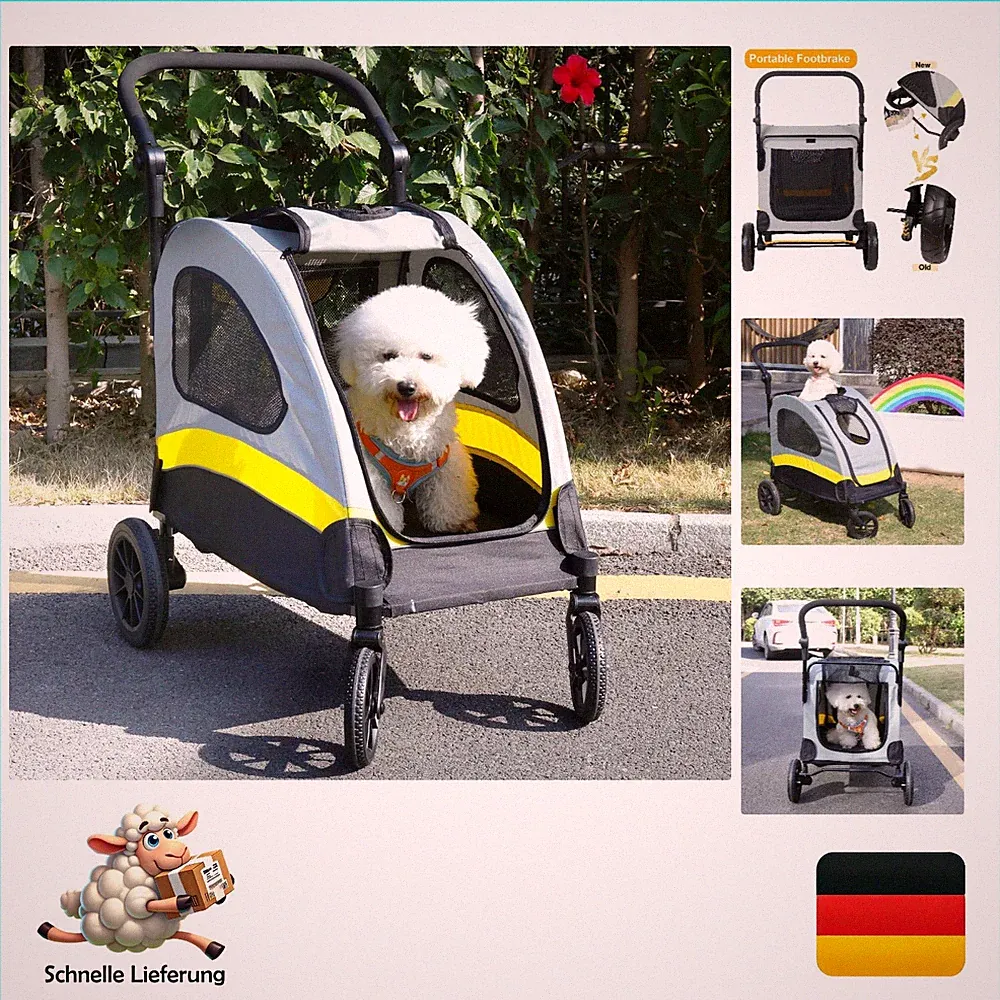 Bingopaw Hundebuggy Katzenwagen Faltbar bis 20kg mit 4 Rädern Netzfenster ver...