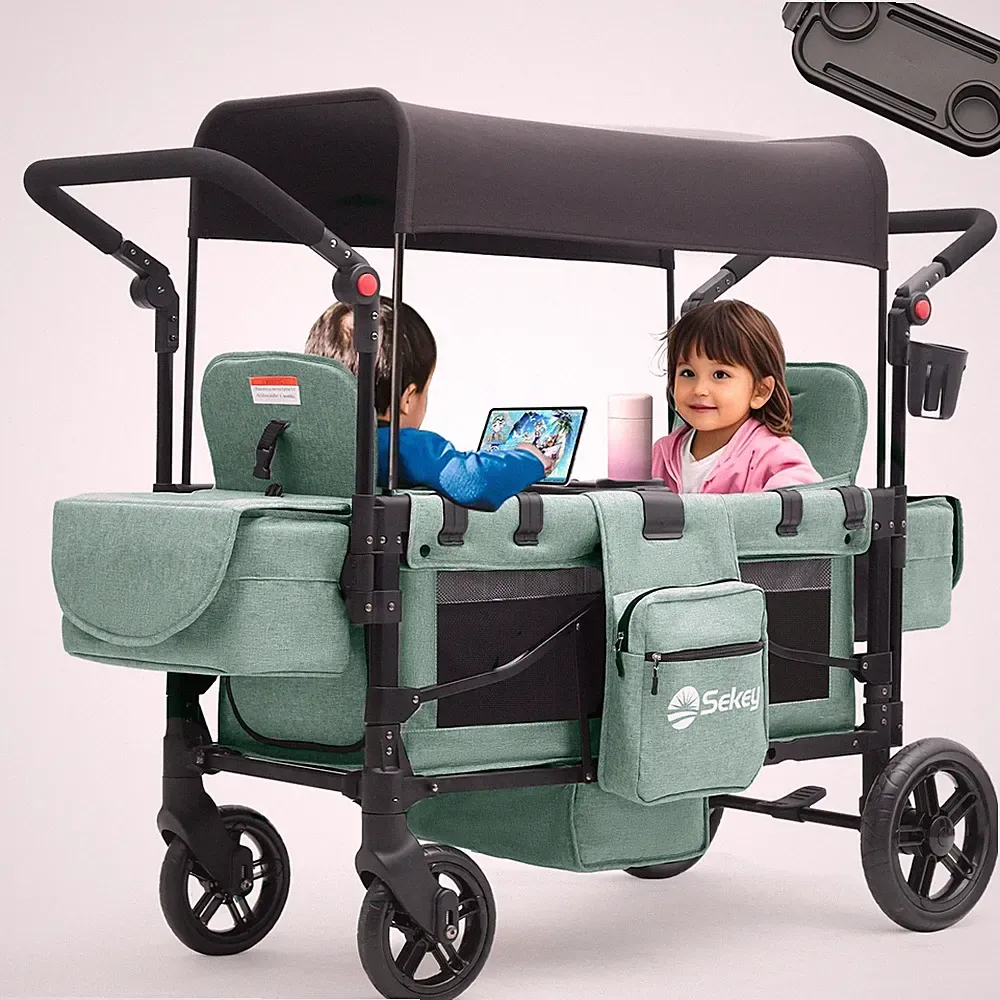 Bollerwagen Duo Schiebegriff Kinderwagen mit 2 integrierten 5-Punkt-Gurtsystem