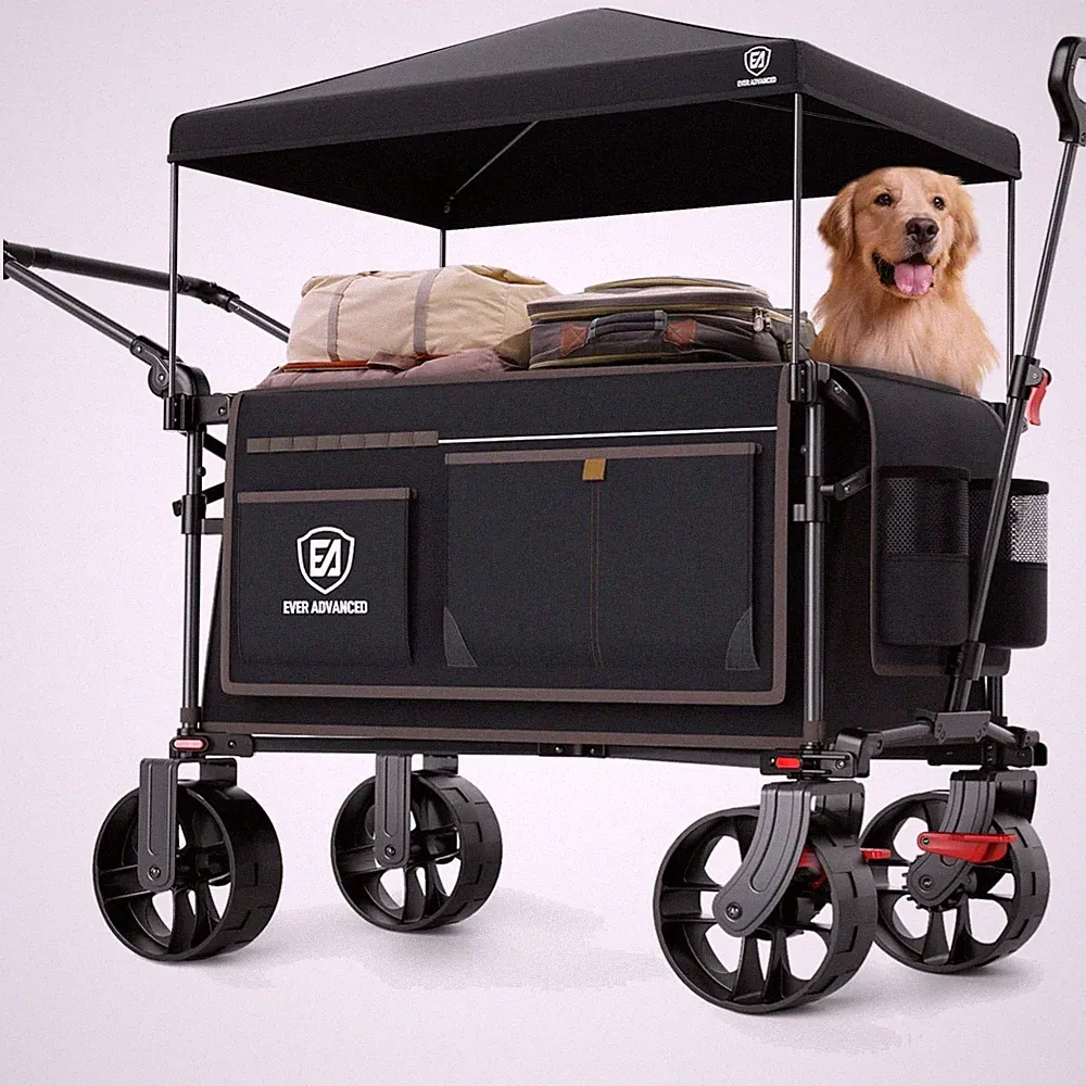 Bollerwagen faltbar XXL 225L 150kg mit Bremse Dach Strandwagen Kinderwagen