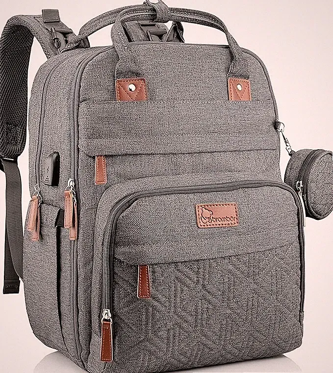 Brombär Wickelrucksack mit Kinderwagenhaken und vielen Fächern (Grau)
