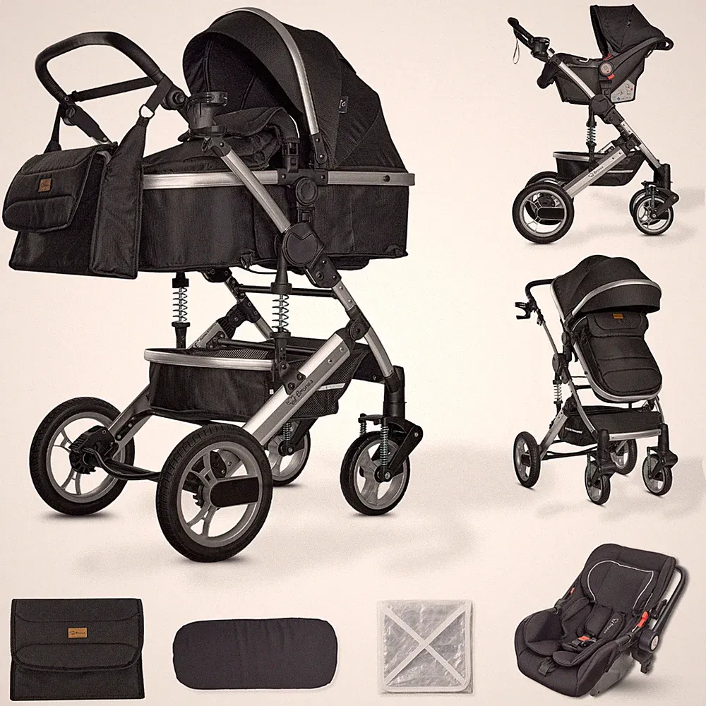 BRONEA® Kombi Kinderwagen 3-in-1 Komplettset BUGGY & AUTO-BABYSCHALE & MATRATZE