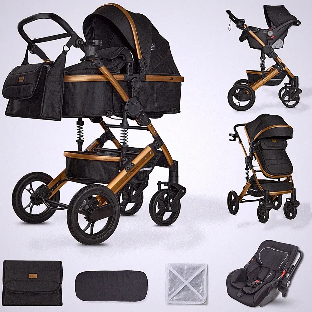BRONEA® Kombi Kinderwagen 3-in-1 Komplettset BUGGY & AUTO-BABYSCHALE & MATRATZE