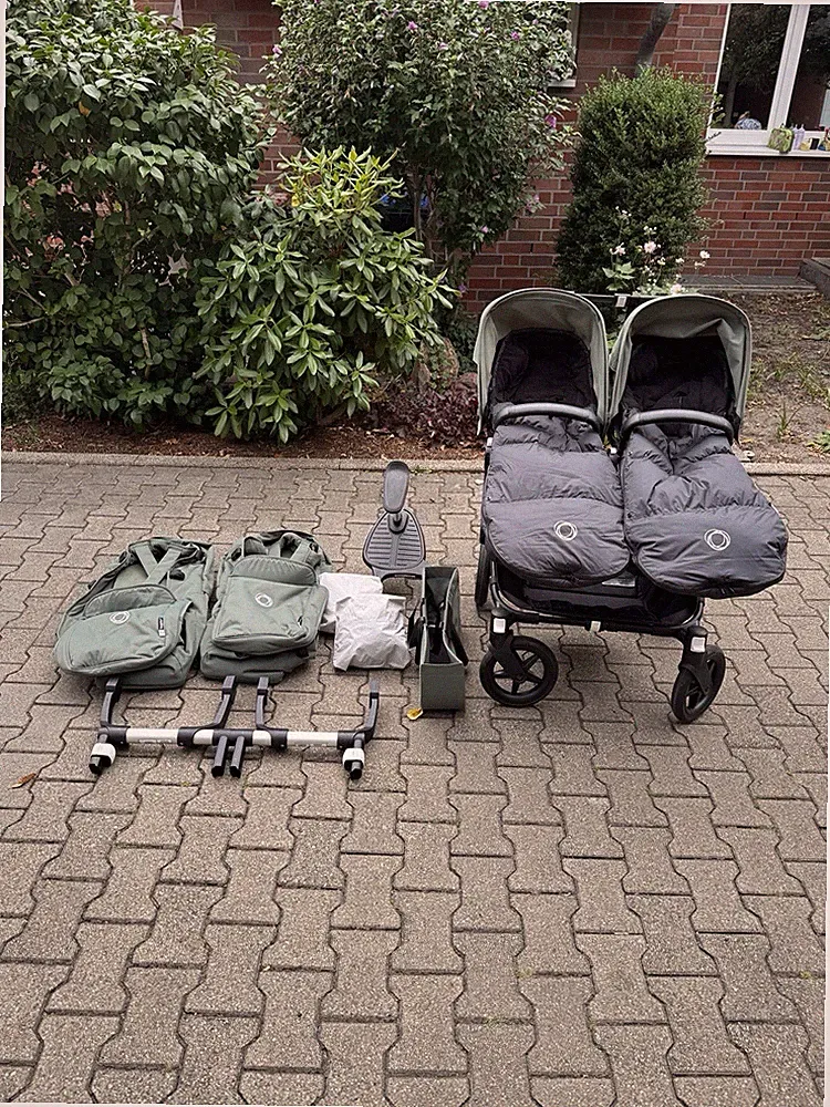 Bugaboo Donkey 5 Twin Zwillingswagen Forest Green – Komplettset mit viel Zubehör