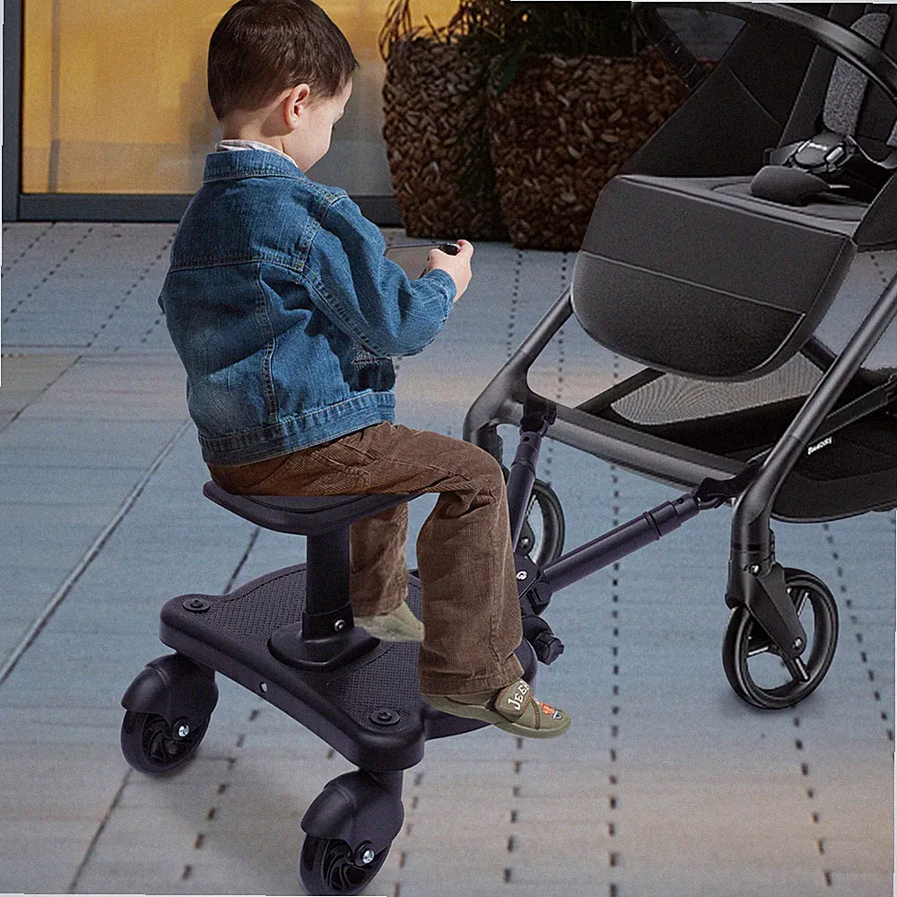Buggy Board bis 25KG Kinder Trittbrett Kiddy mit Sitz für Kinderwagenrollbrett