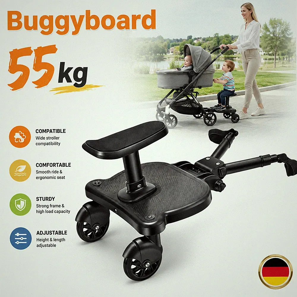 Buggy Board für alle Kinderwagen Kiddy Board mit Sitz Trittbrett Zubehör 55KG