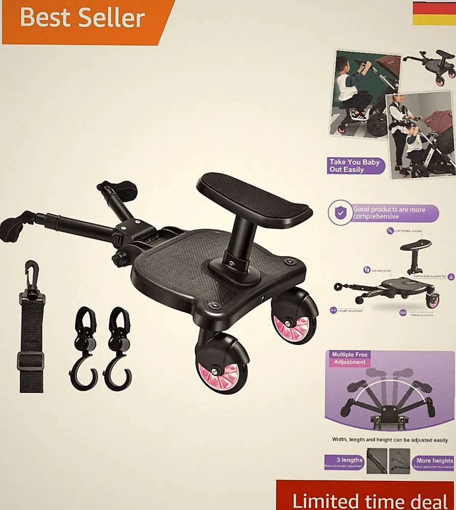 Buggy Board Kinderwagen Trittbrett Sitz Mitfahrbrett Universal rosa 2-6 Jahre