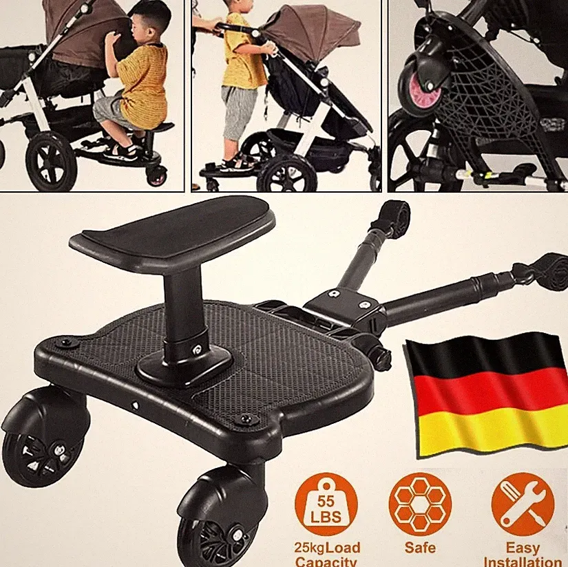 Buggy Board mit Sitz Kiddy Trittbrett für Kinderwagen Rollbrett Mitfahrbrett