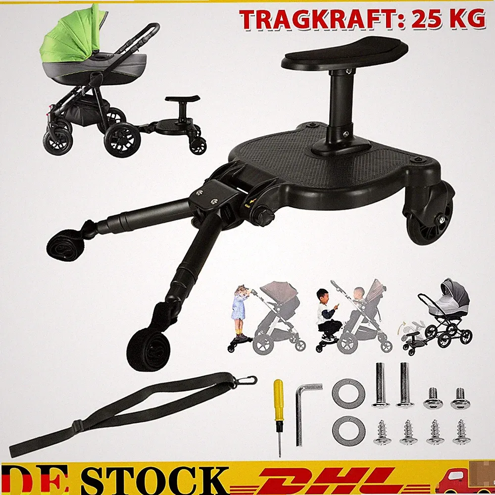 Buggy Board mit Sitz Kiddy Trittbrett für Kinderwagen Rollbrett Mitfahrbrett