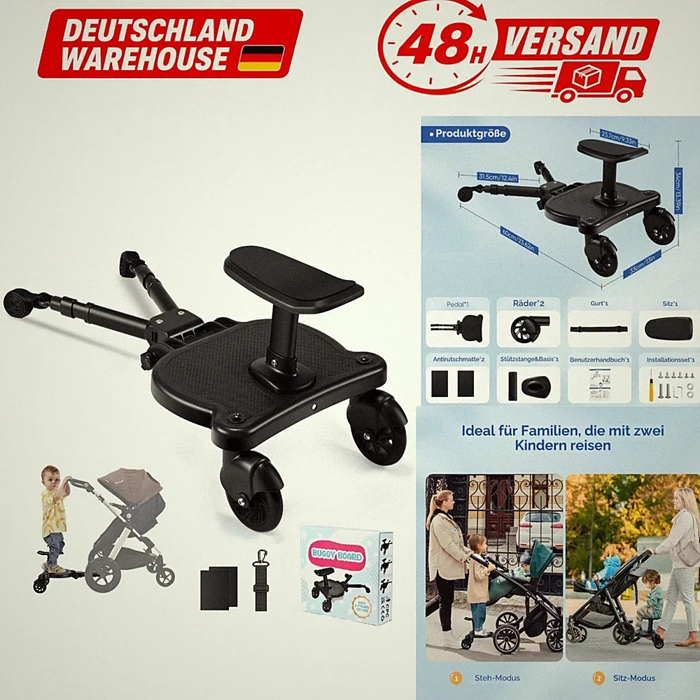 Buggy Board mit Sitz Universal Mitfahrbrett Kinderwagen BugyKido