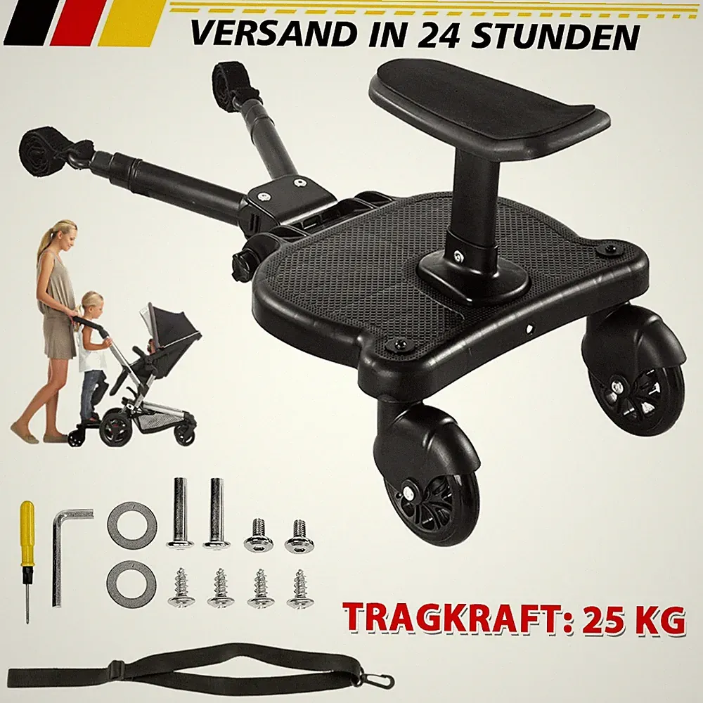 Buggy Board Trittbrett mit Sitz für Kinderwagen Rollbrett bis 25kg Universal DHL