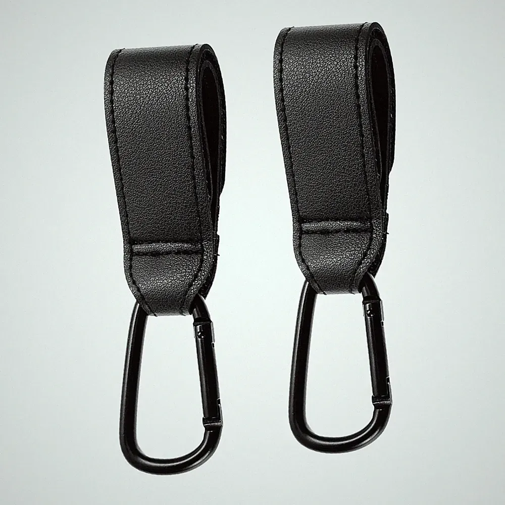 Buggy-Clips Aus Schwarzem Leder, 2 Stück, Robuste Kinderwagen-Haken, Clips, Baby