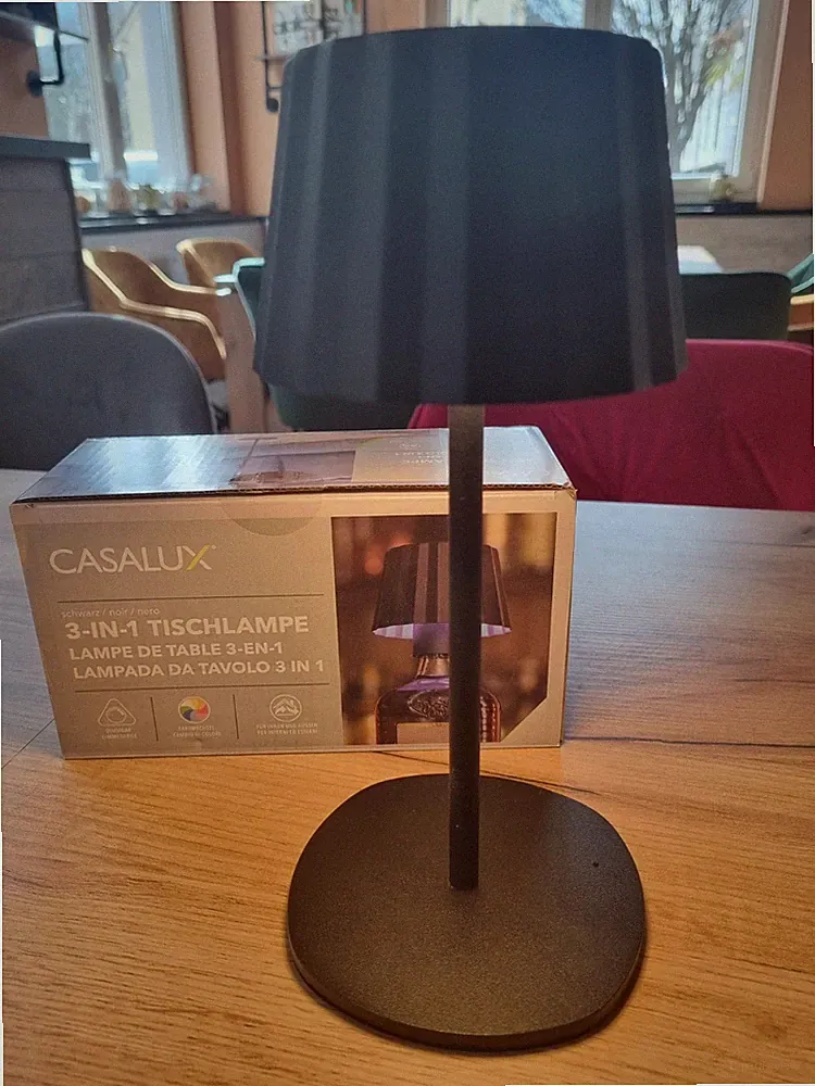 Casalux LED RGB+Warmweiß 3in1 Tischlampe, Schwarz, dimmbar Farbwechsel, USB Akku