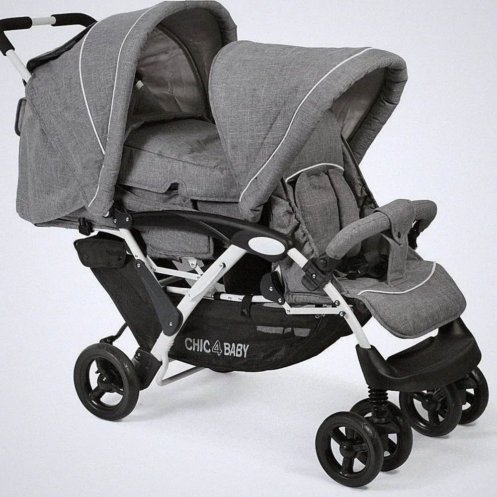 Chic 4 Baby Geschwisterwagen Duo inkl. Tragetasche & Regenhaube Grau/Weiss