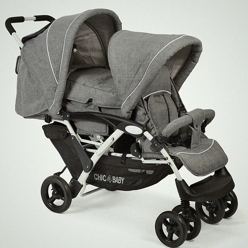 Chic 4 Baby Geschwisterwagen Duo + Tragetasche & Regenhaube grau-weiß TOP