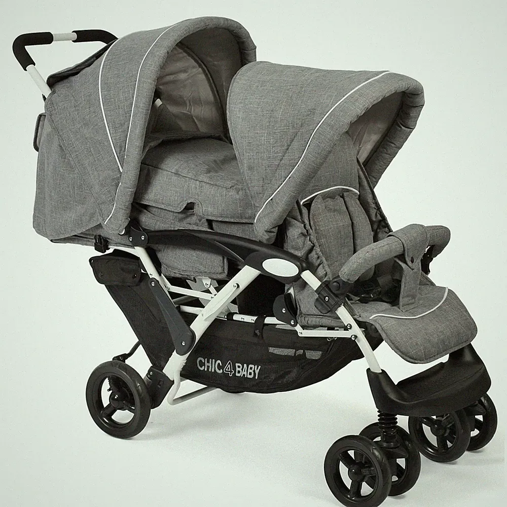 Chic 4 Baby Geschwisterwagen Duo + Tragetasche & Regenhaube grau-weiß TOP