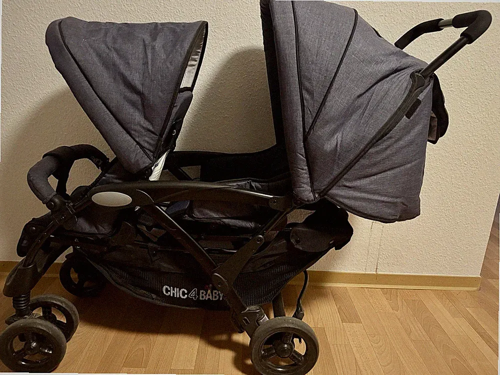 Chic 4 Baby Geschwisterwagen Duo + Tragetasche & Regenhaube Jeans navy blue