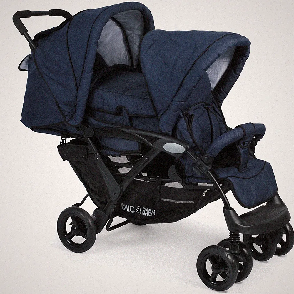 Chic 4 Baby Geschwisterwagen Duo + Tragetasche & Regenhaube Jeans navy blue NEU