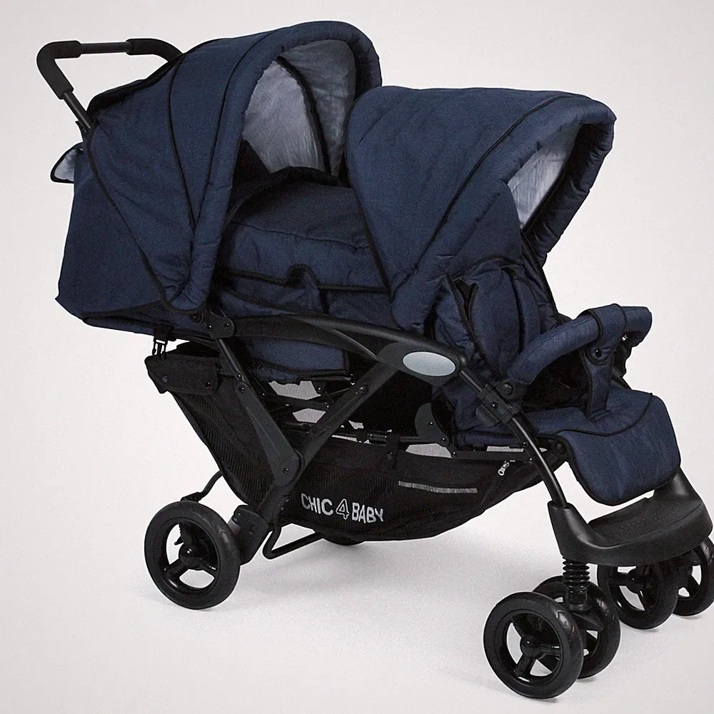 Chic 4 Baby Geschwisterwagen Duo + Tragetasche & Regenhaube Jeans navy blue NEU