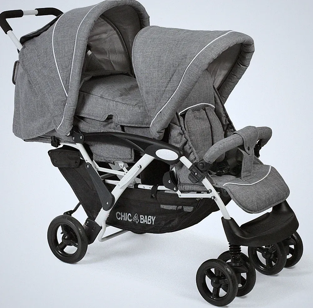 CHIC4BABY Geschwisterwagen DUO MELANGE GRAU mit feststellbaren Rädern