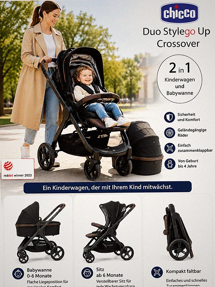 Chicco Duo Stylego Up Crossover Pure Black Kinderwagen Buggy 2in1 Kombi Kinder