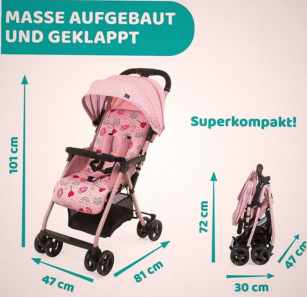 CHICCO OHlalà 3 Ultraleichter Kinderwagen ab Geburt bis 15 kg - Candy Pink
