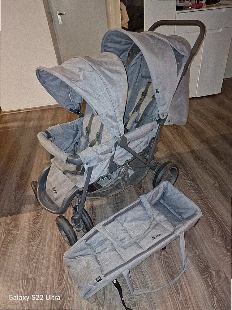 Circle Geschwisterwagen mit Babytasche in grau